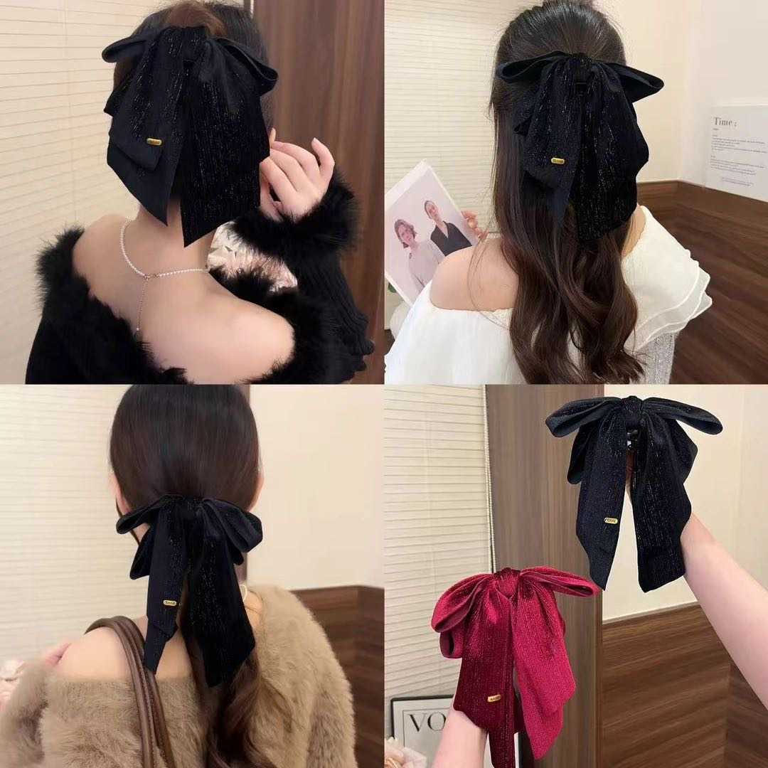 丝绒大号蝴蝶结发夹韩版高级感气质抓夹后脑勺盘发鲨鱼夹子头饰