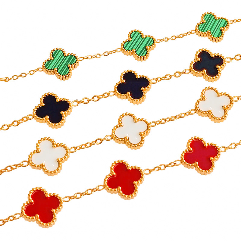 铜合金亚克力手链 金色原创设计时尚四叶草首饰百搭时尚镶嵌手链