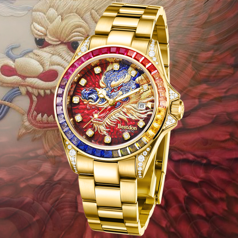 【全新原装正品】大师手绘龙腾盛世奢华高档全自动机械表轻奢男手表
