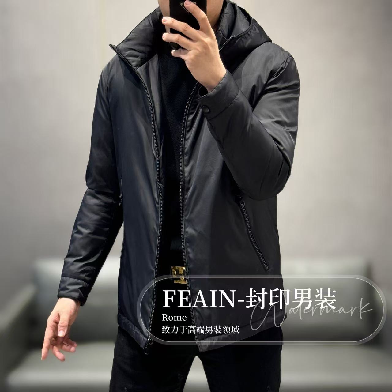 【真皮拼接羽绒】高端定制一手长真皮拼接男士羽绒服风衣1790