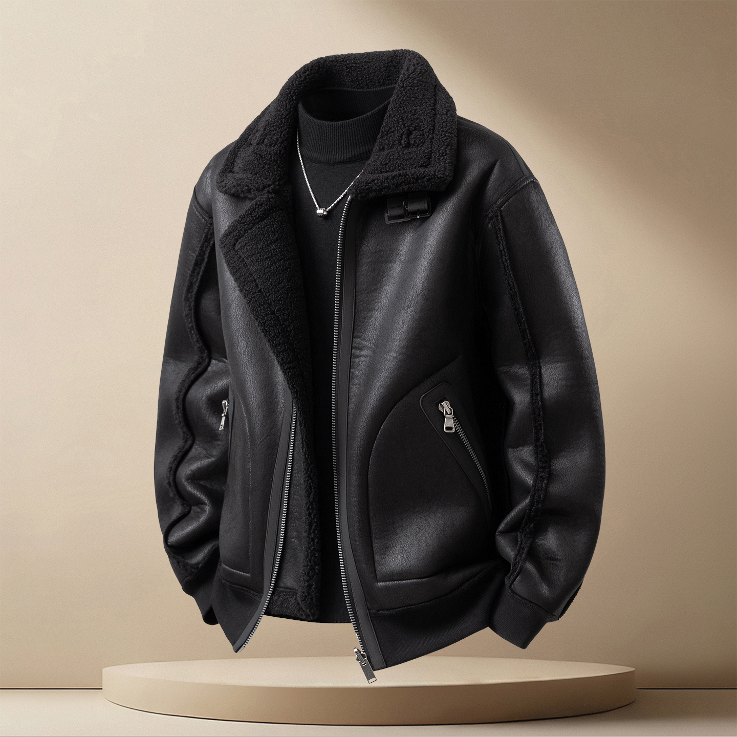 男士2025冬季时尚新款毛领设计感皮毛一体保暖棉衣痞帅高品质外套