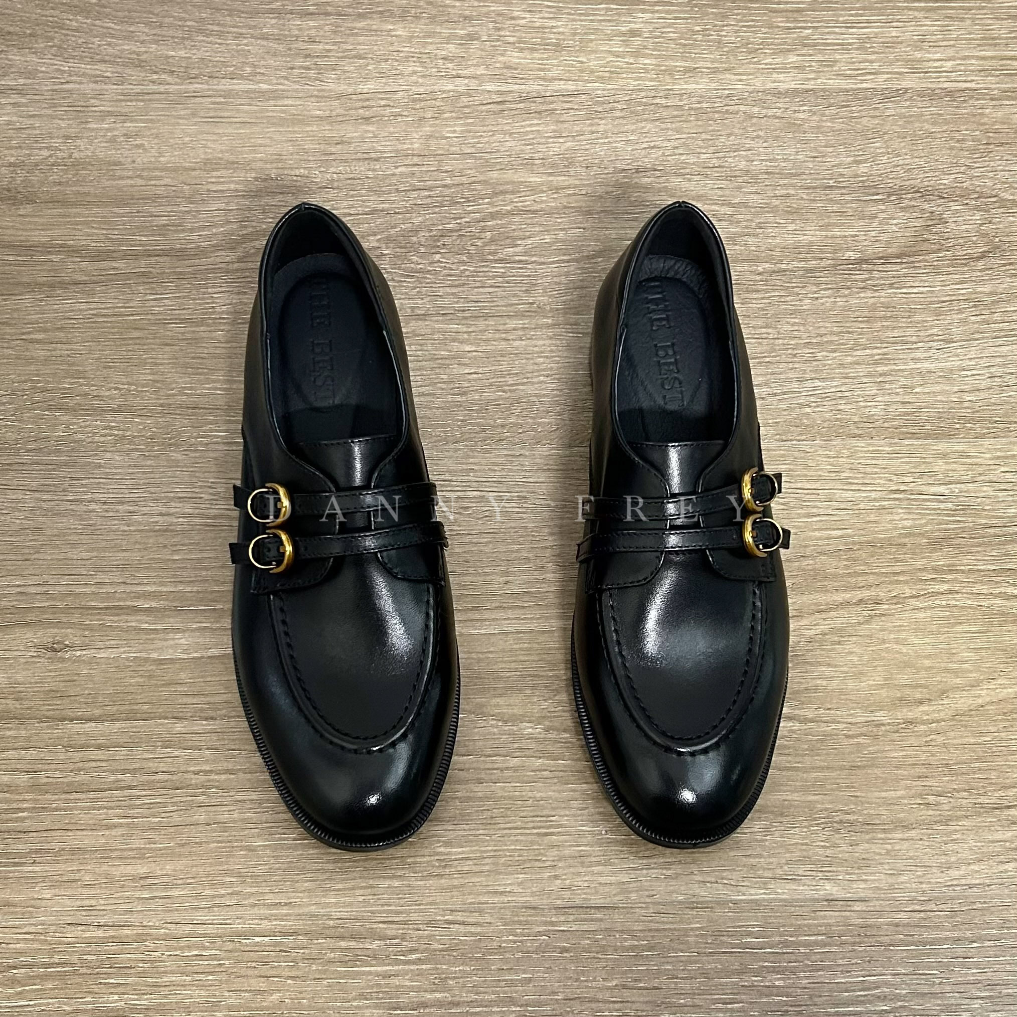 Dannyfrey秋冬爆款经典双扣乐福鞋一脚蹬金扣通勤小皮鞋3.3CM