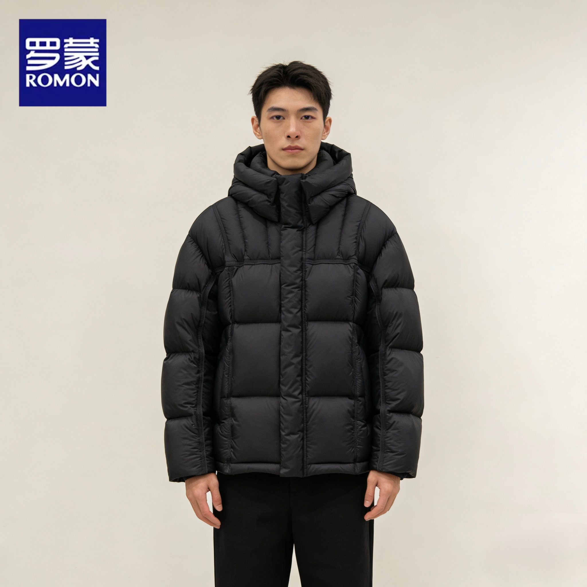 罗蒙轻薄保暖加厚时尚纯色潮牌冬装羽绒服男装新款可脱卸帽外套男