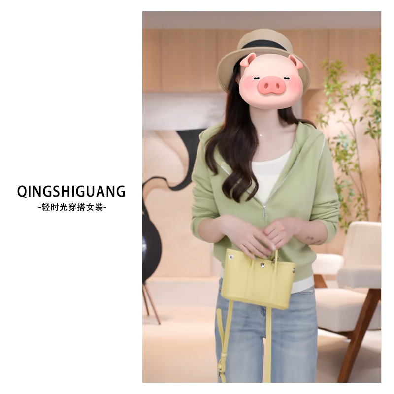 2025年女士流行上衣女款韩版显瘦欧若风拉链时尚连帽假两件针织衫