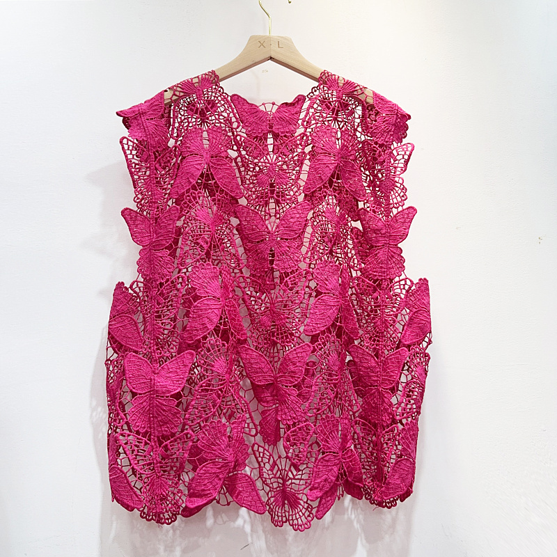无袖背心女蕾丝蝴蝶刺绣镂空外穿2025年夏季新款外搭马甲罩衫上衣