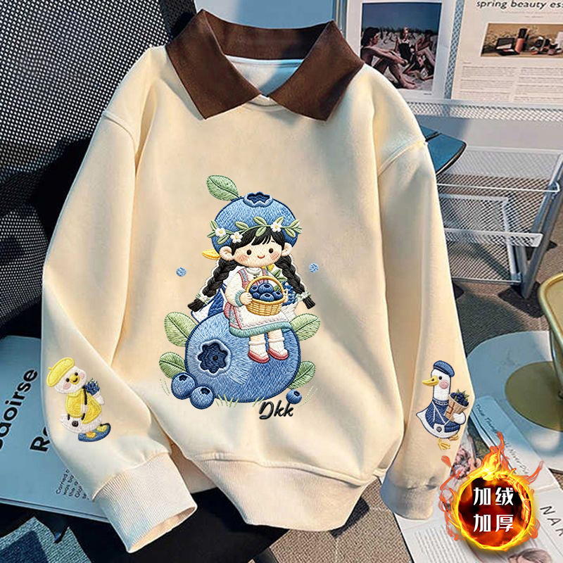 女童翻领卫衣秋冬2025新款洋气时尚童装潮流女童加绒衣服印花上衣