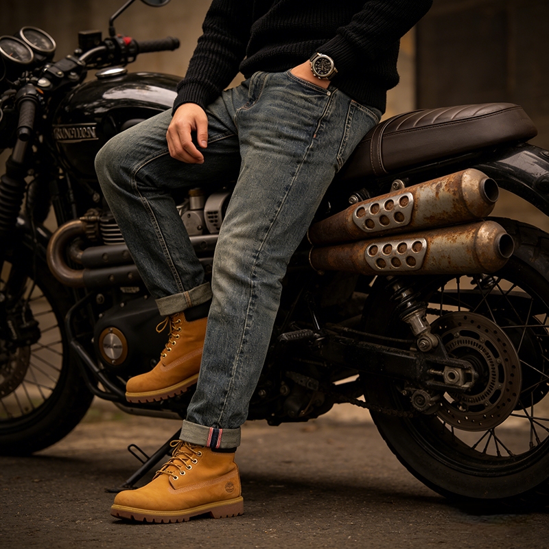 CH5008重磅赤耳复古牛仔裤蓝色休闲宽松长裤