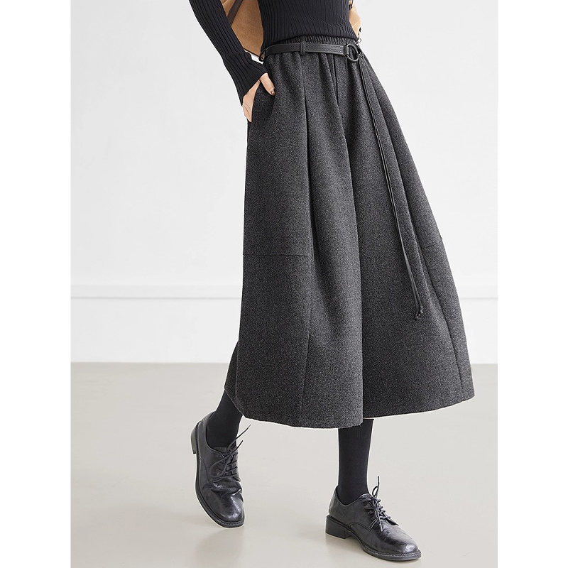 老钱风灰色压褶阔腿裤女秋冬季新款高腰显瘦宽松立体分割八分裙裤