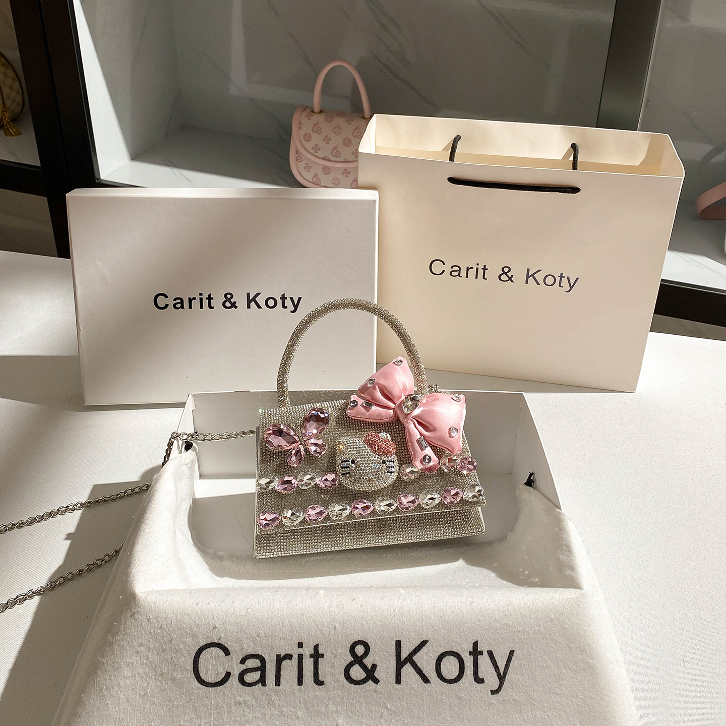 Carit Koty小众镶钻晚宴包包女士2025新款高级感猫咪小方包链条包