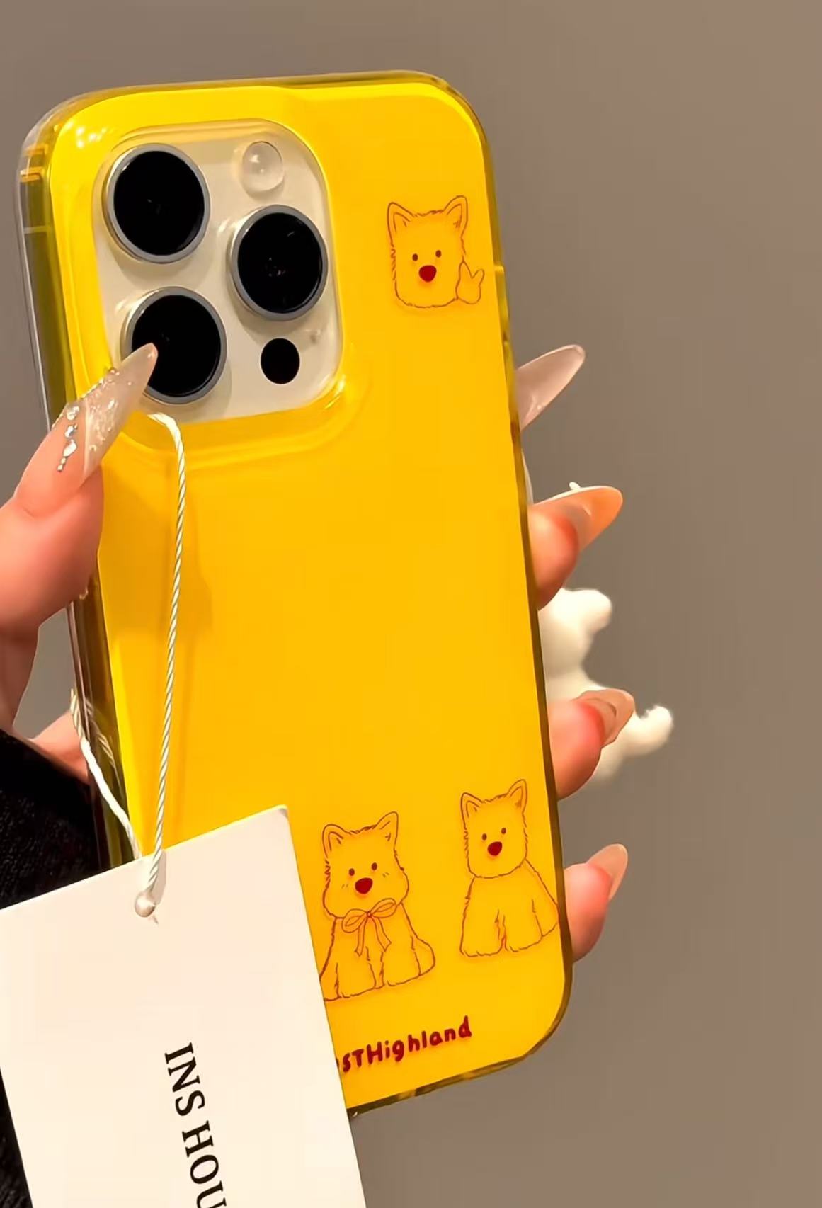 黄底西高地小狗适用苹果16p手机壳iphone15pro华为14小米防摔创意