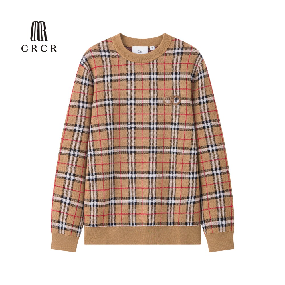 【年末福利款】CRCR羊毛套头衫经典撞色格纹百搭休闲男士打底