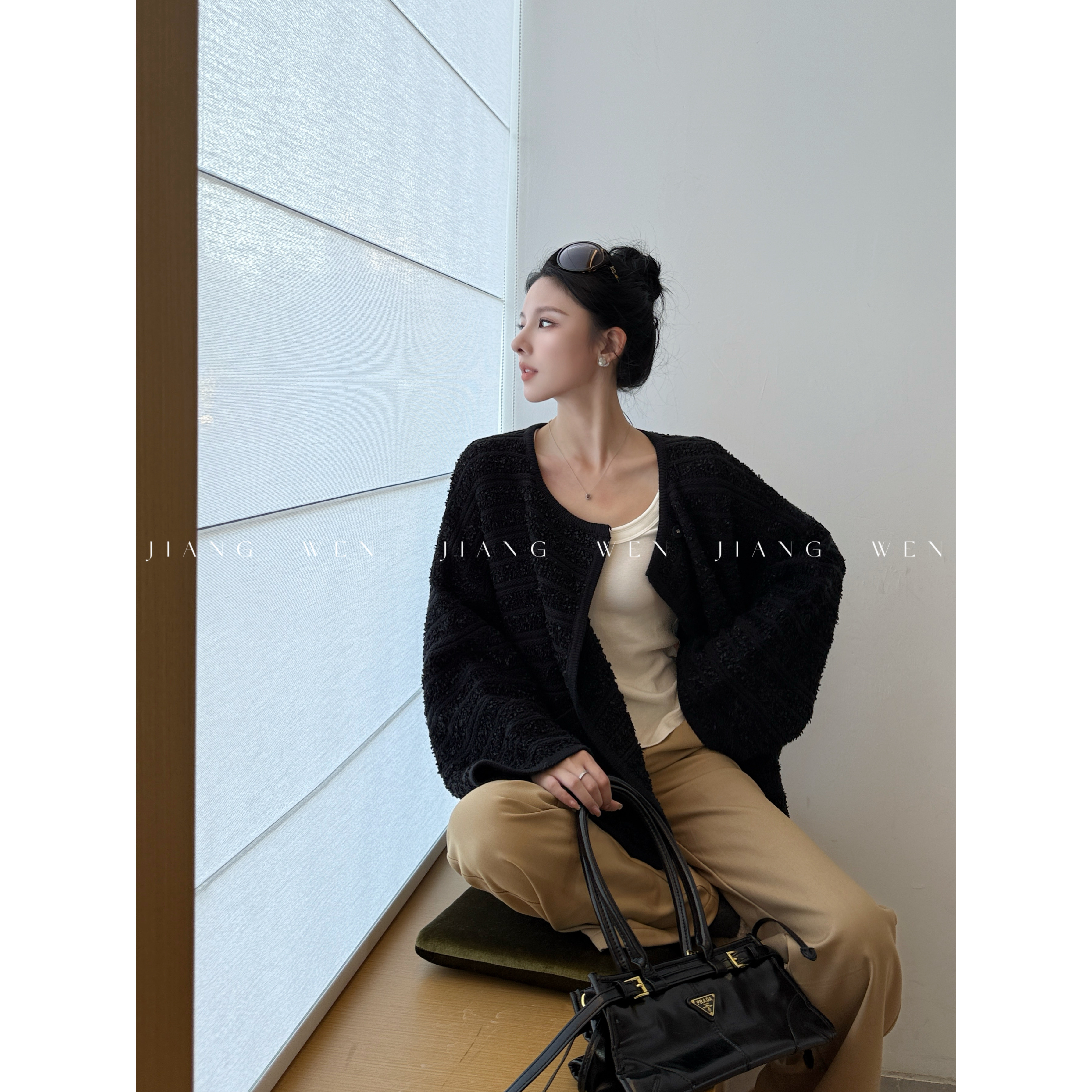 【苏黎世】姜雯 宽松落肩针织小香毛衣慵懒英伦风拼接小香外套