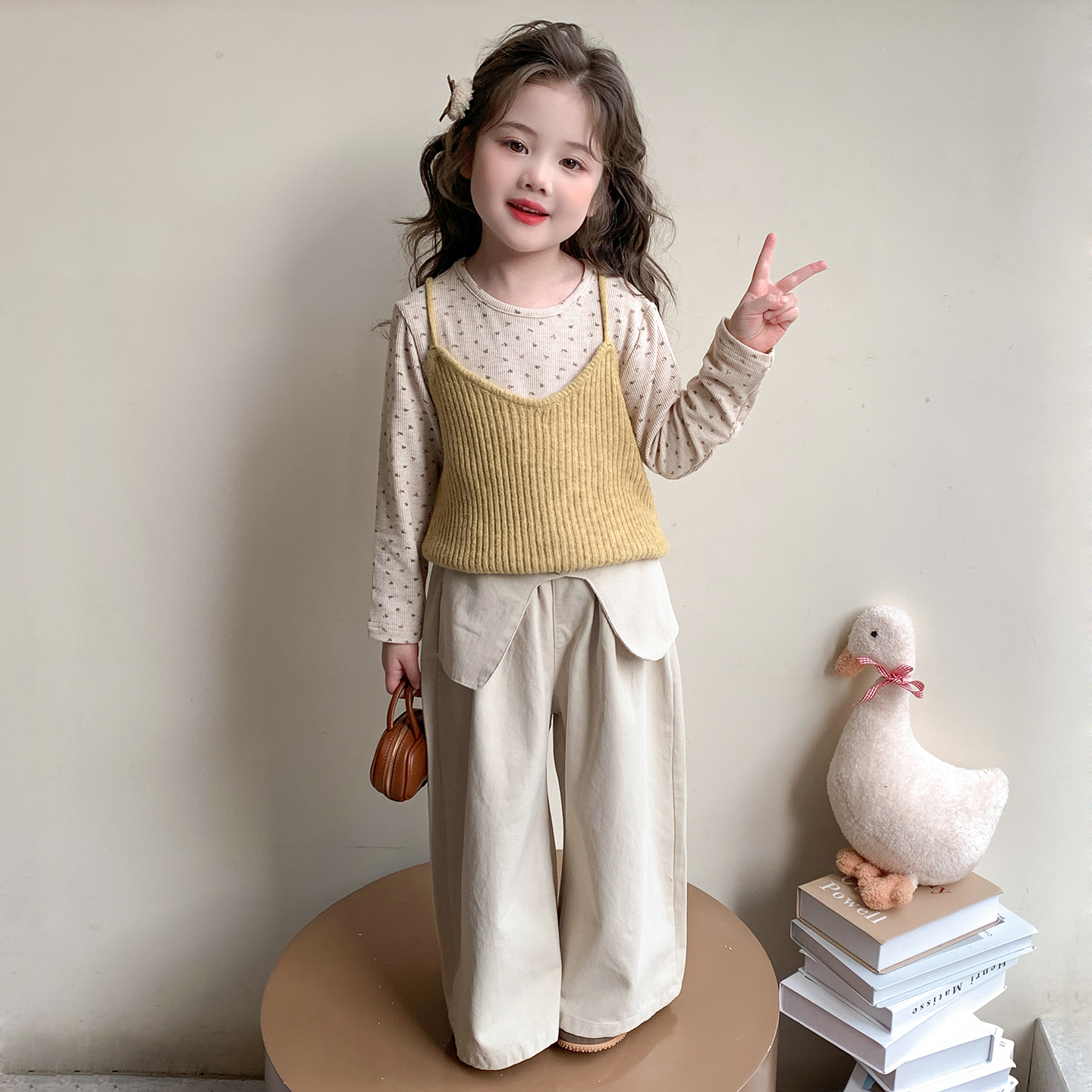 女童套装洋气韩版儿童马甲阔腿裤三件套小女孩宝宝春秋装2025新款