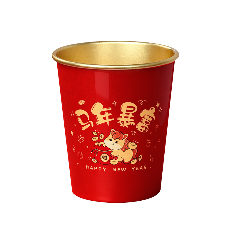 马年金箔纸杯2026新春食品级加厚春节过年新年红色杯子一次性水杯