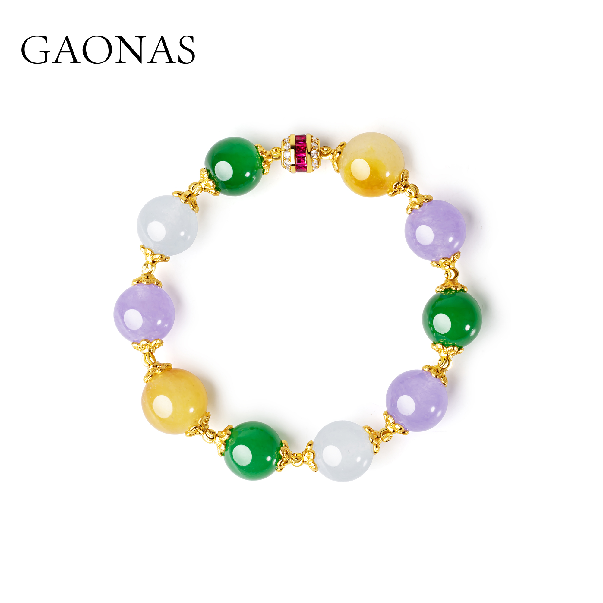 GAONAS 铜合金合成锆石手链 多宝玲珑 中式韵味美紫绿手串11543SG