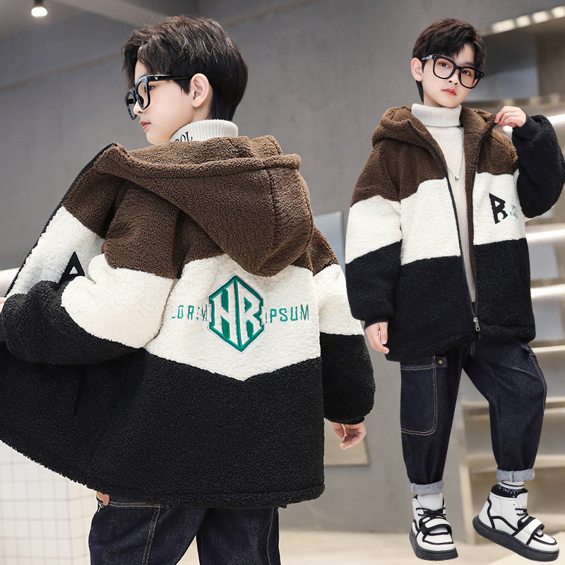 安踏联名UOSU男童秋冬外套新款儿童加厚毛毛衣羊羔绒中大童加绒棉