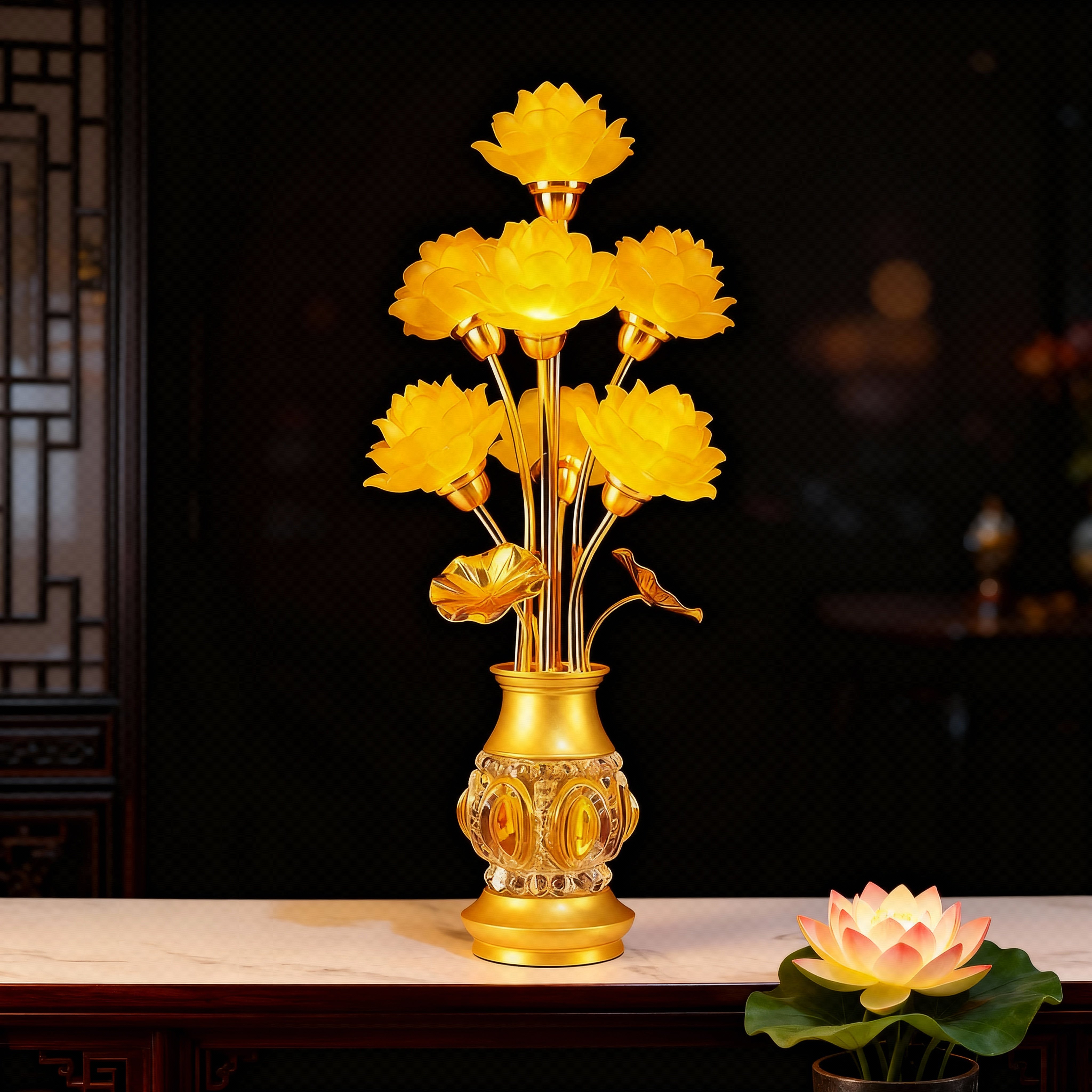 led七彩莲花灯佛堂佛供灯供佛灯佛前殿前供灯家用大型长明灯