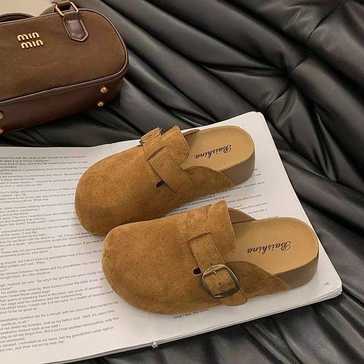 厚底勃肯鞋一脚蹬内增高女鞋2025新款秋季包头半拖鞋外穿博肯单鞋
