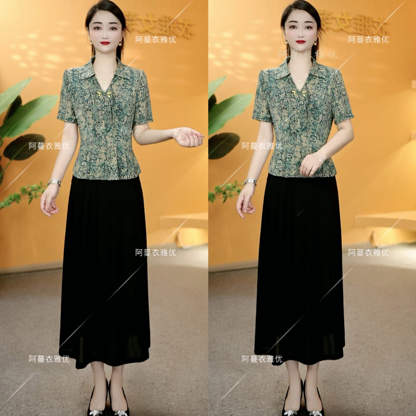 【衣雅严选】8083-1771#新款修身翻领拼接盘扣假两件气质连衣裙