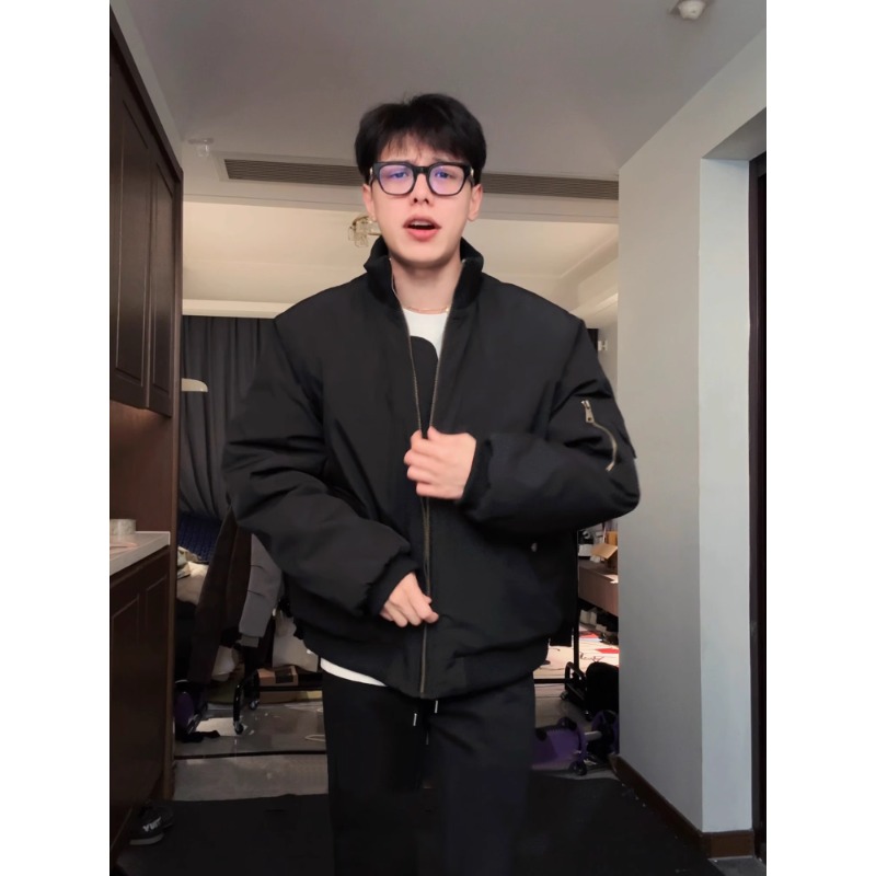 美式cleanfit夹克棉服男款秋冬加厚立领飞行服棉衣工装棒球服外套