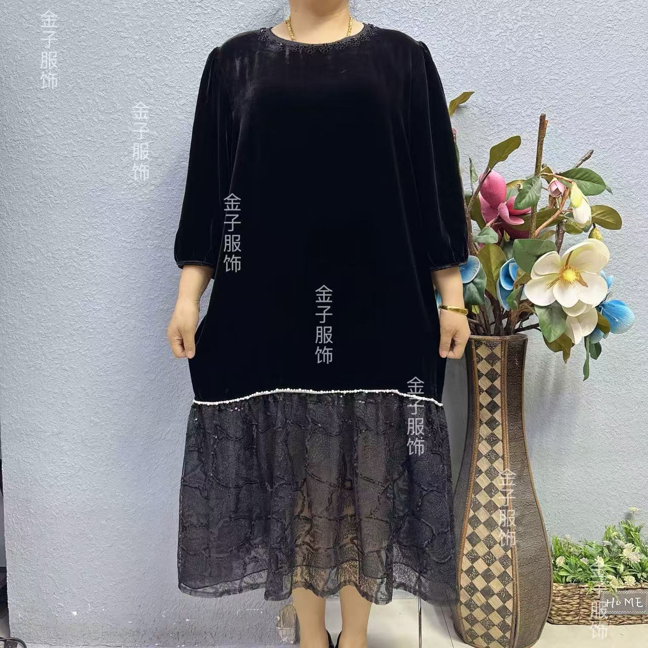 P2-6627大码蚕丝连衣裙妈妈装新款式裙子