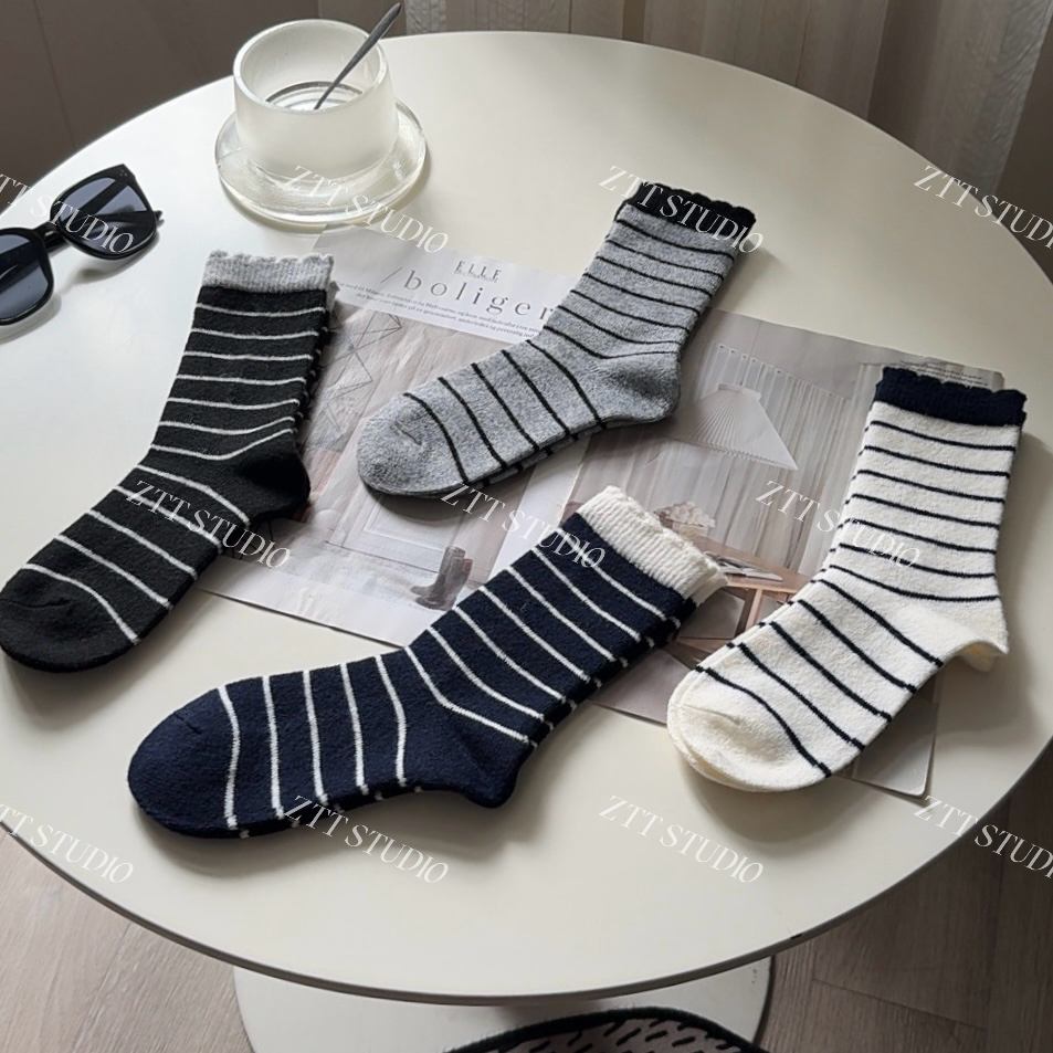 【ZTT】羊毛袜女条纹冬季韩版百搭中筒袜保暖袜