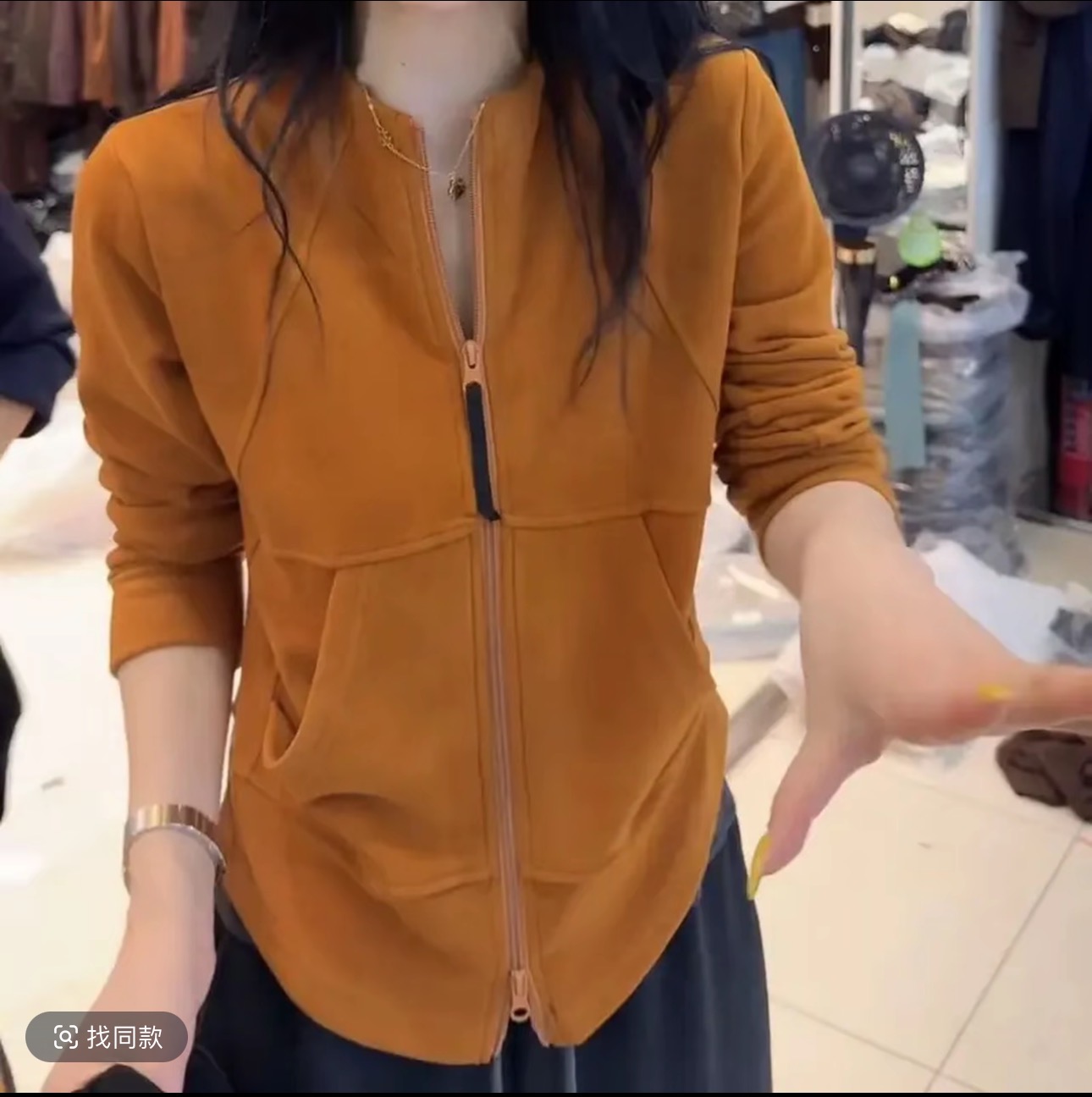 【FANFAN】秋冬爱马橙立领双头拉链长袖上衣拼接设计感修身短外套