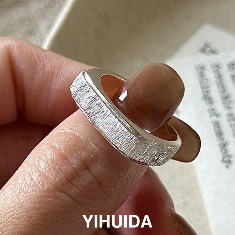 925银戒指 韩版小众设计感手工方形戒指韩式风时髦指环J589