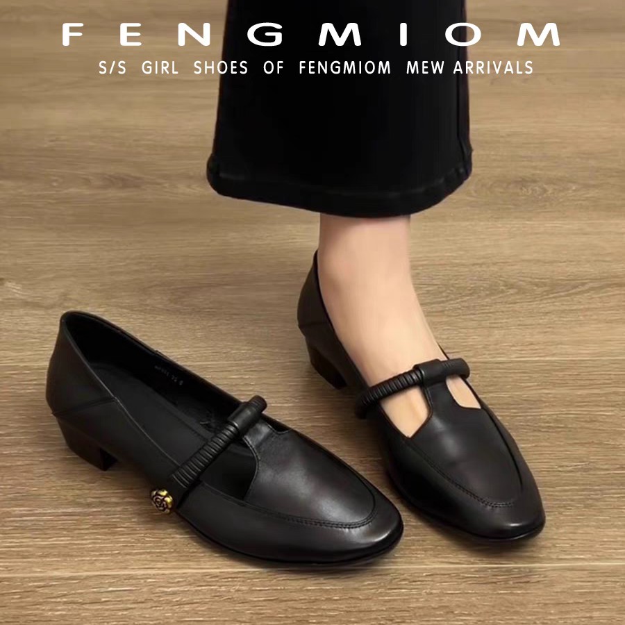 法式复古玛丽珍夏季新款黑色百搭女鞋T字带编织粗跟通勤圆单鞋