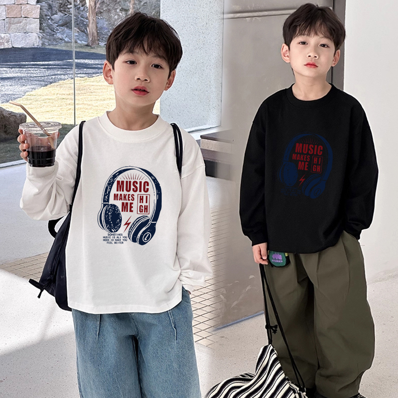 儿童纯棉男宝男童男孩打底T恤春秋服装韩版宽松长袖t恤上衣潮T