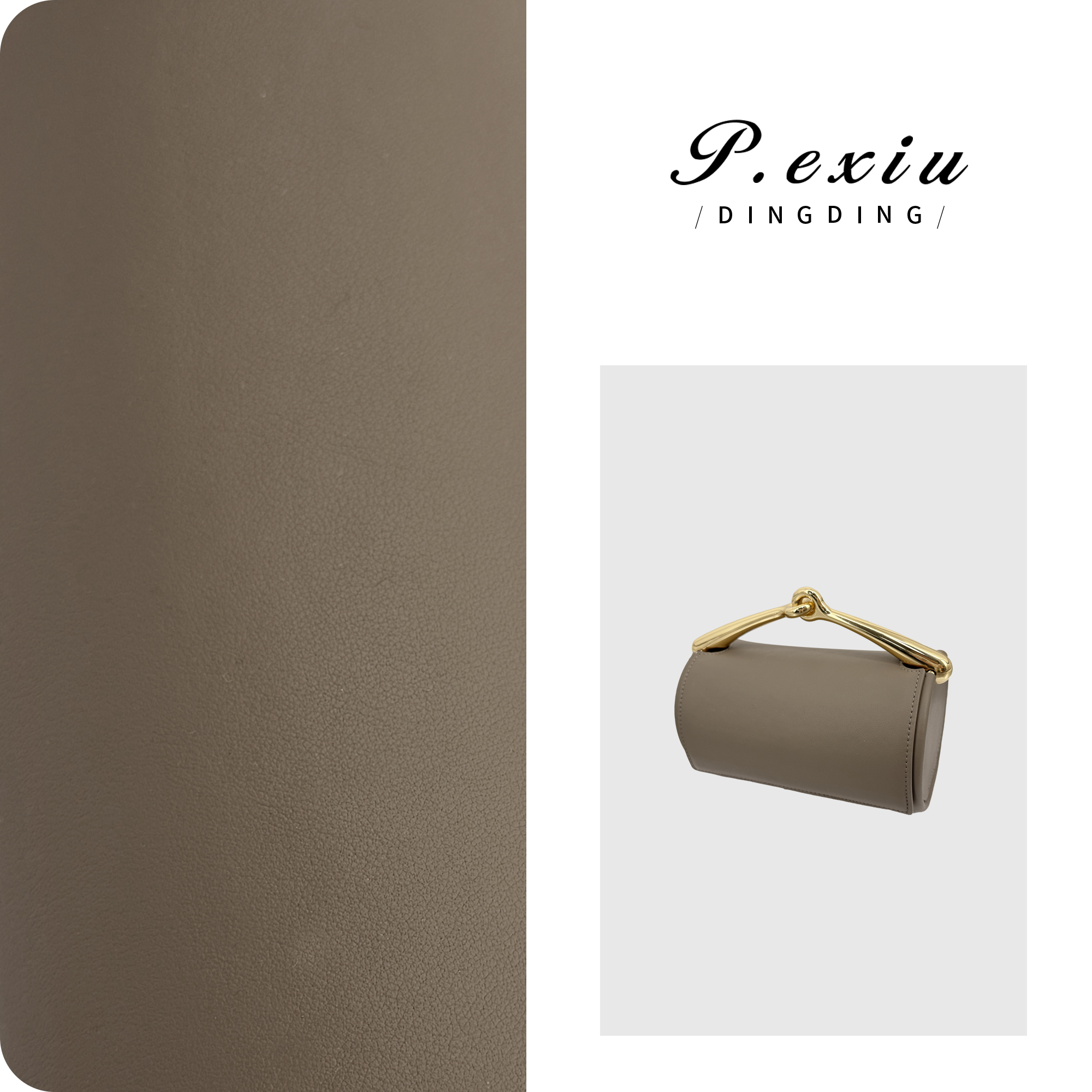 PanYiXiu/潘依绣【大象灰】头层小牛皮磁性翻盖单肩圆筒包BL5933