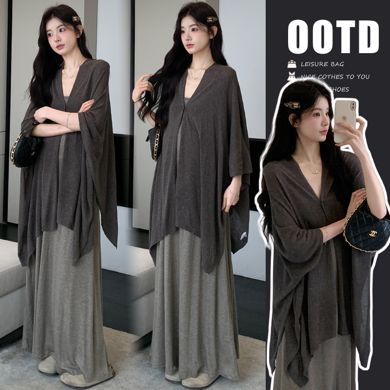 孕妇秋装连衣裙2025新款时尚气质纯欲风披肩外套慵懒长款吊带裙子