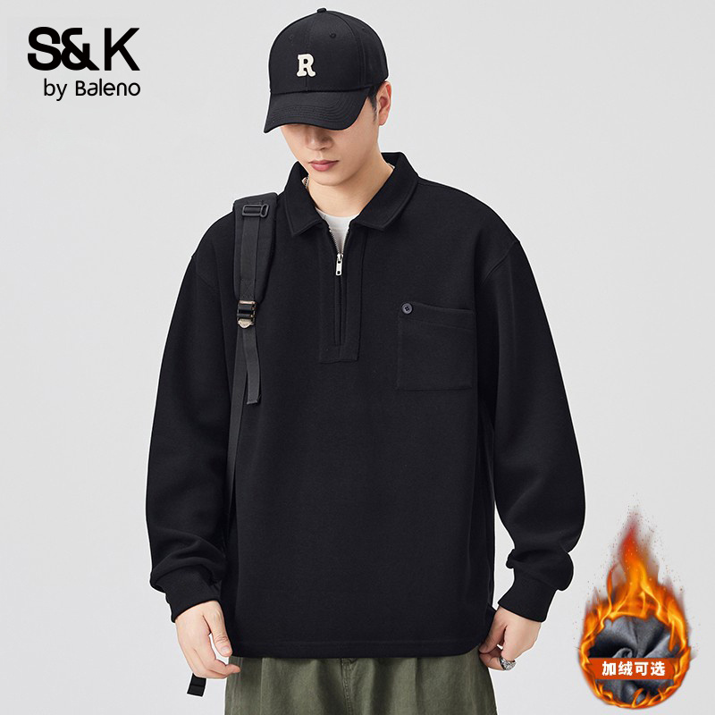 班尼路美式半拉链加绒Polo衫男士秋冬季宽松百搭休闲打底衫上衣服