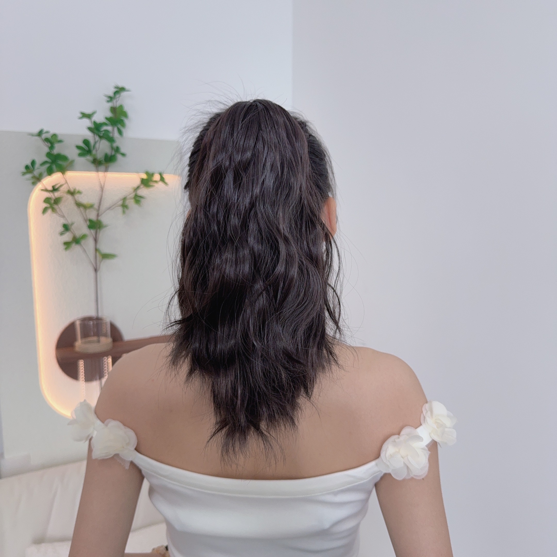 网红韩式梨花烫短款马尾假发女抓夹式洋气俏皮减龄自然无痕仿真发