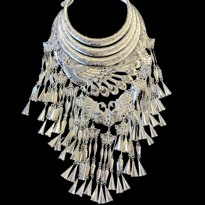 合金项链 苗寨民族风旅拍项圈孔雀凤凰项圈蝴蝶喇叭项饰演出配饰