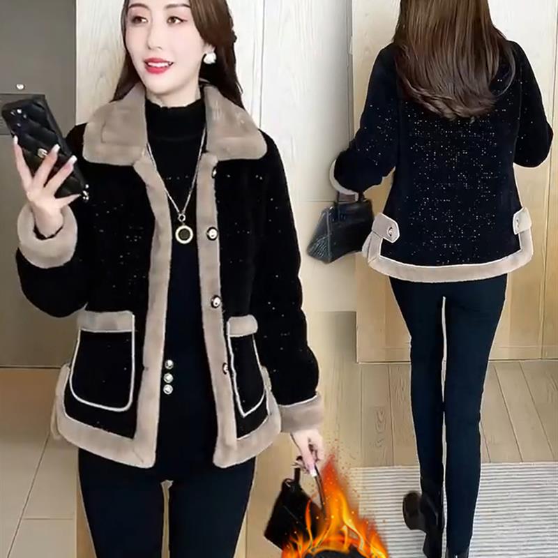 加绒加厚毛呢外套女2025冬季新款时尚洋气显瘦妈妈装保暖呢子上衣