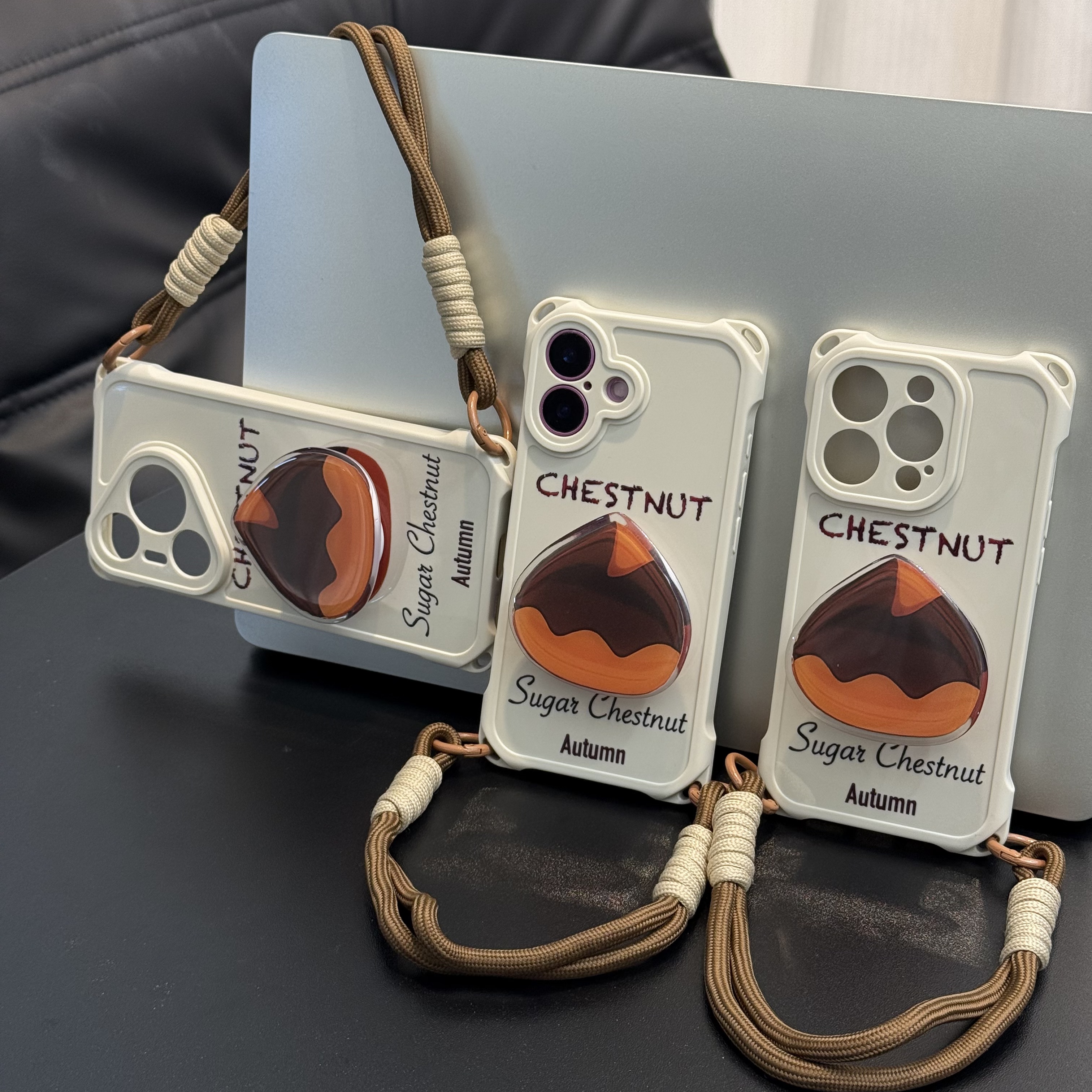 欧克里里可爱栗子支架适用苹果16四角挂绳手机壳华为oppo小米vivo