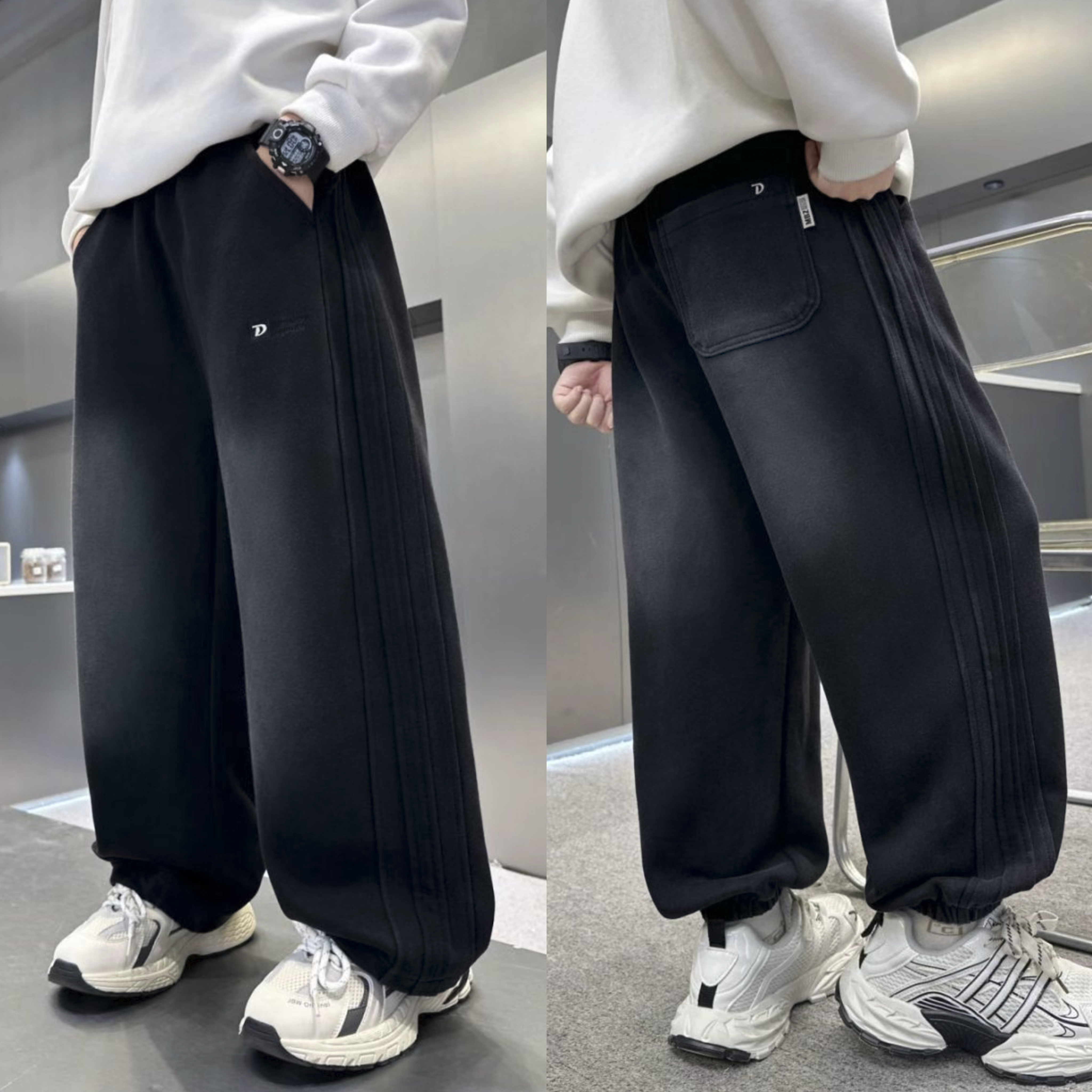 【双粗针石磨】初秋渐变中大童休闲宽松针织运动裤LenKid- 吊染D