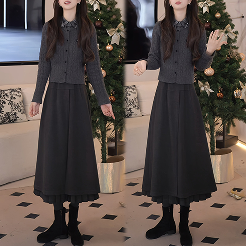 时尚显瘦气质网红套装女2025冬季新款高级百搭修身上衣裤裙两件套