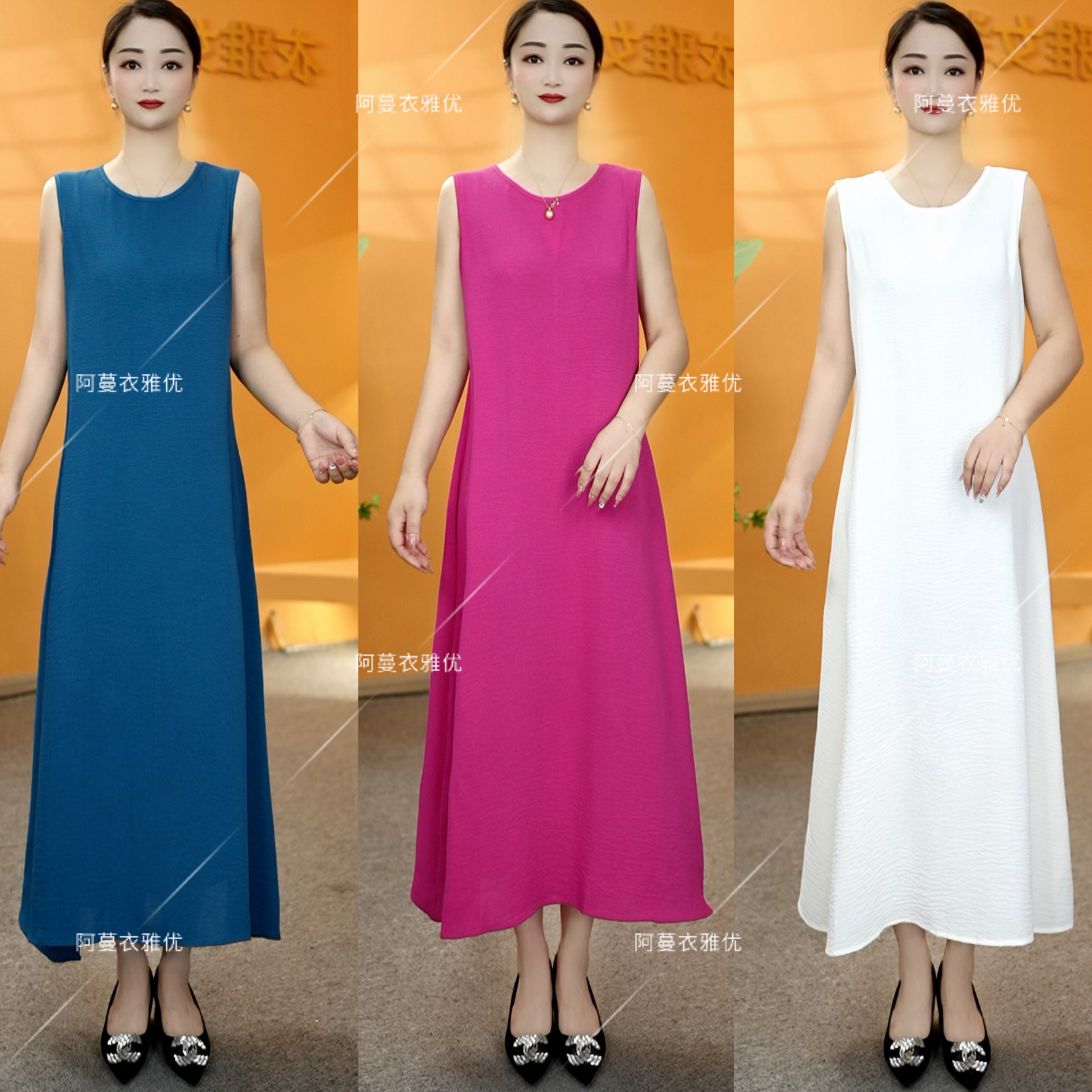 【衣雅严选】8083-2108#新款夏季高定桑丝压皱气质显瘦无袖连衣裙