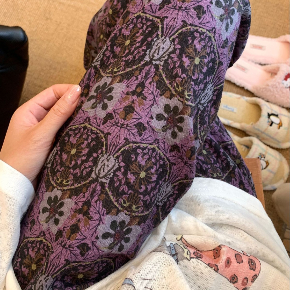 a类全棉双层纱睡裤宽松可爱卡通棉纱裤子