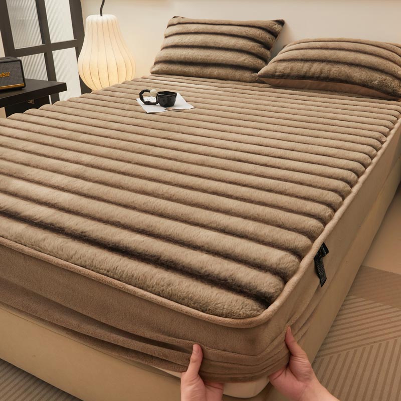 冬季兔毛绒床笠家用加绒牛奶绒床垫保护罩床单床罩套防尘罩防寒