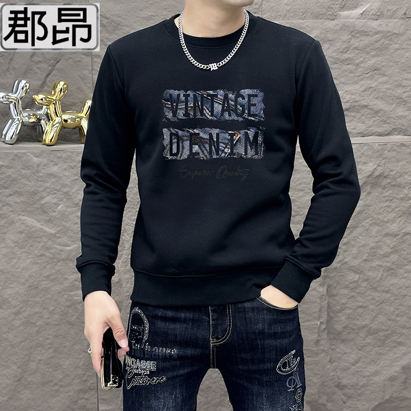 爆款欧货潮流个性男士圆领卫衣烫印春秋多色时尚修身印花秋季卫衣