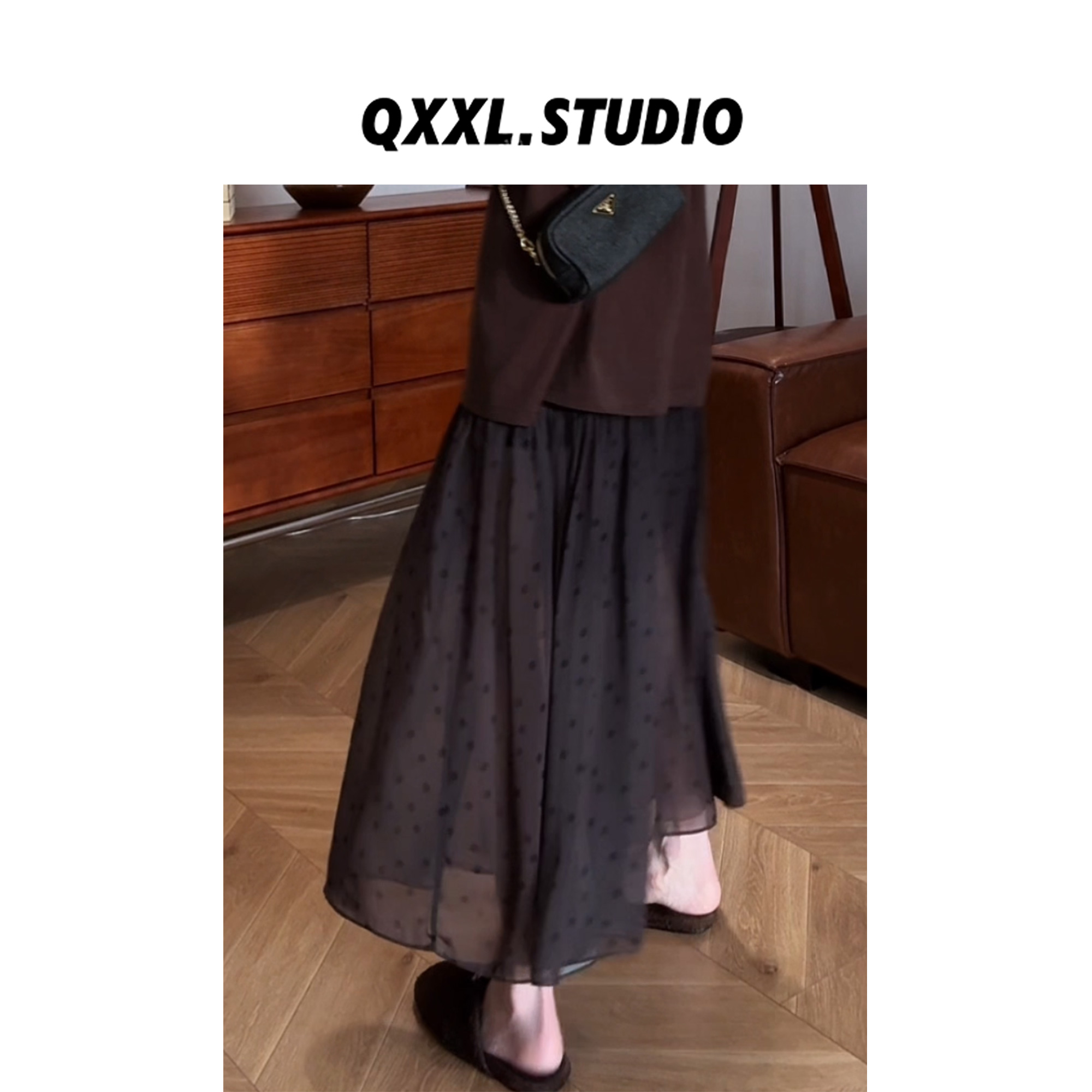 邱小小丽呀 早秋拼接设计款高腰半身裙女气质百搭宽松中长款裙子