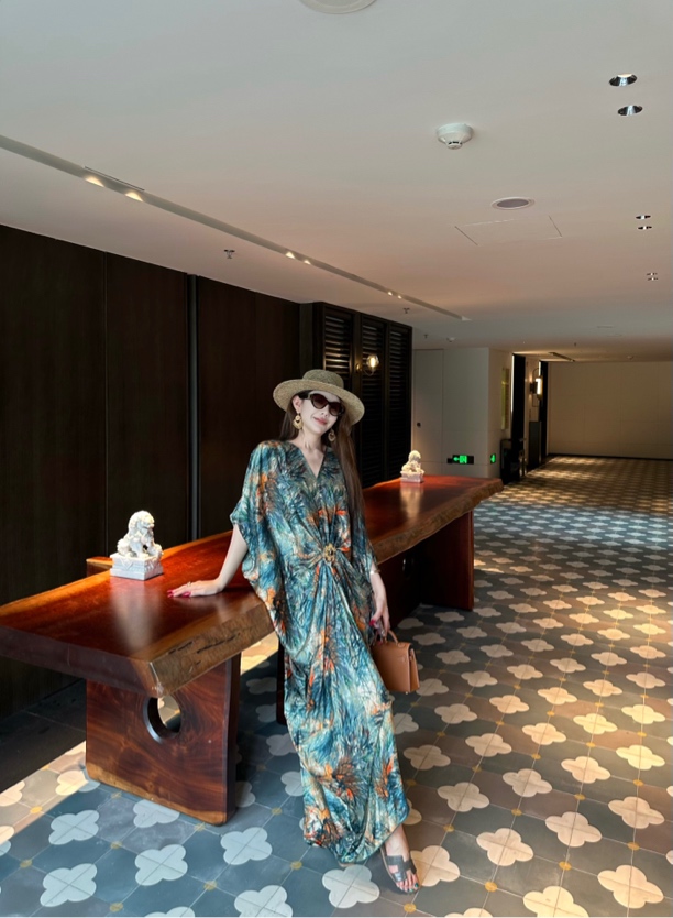 【粥粥高级定制】繁花协奏富贵复古气质收腰显瘦印花连衣裙