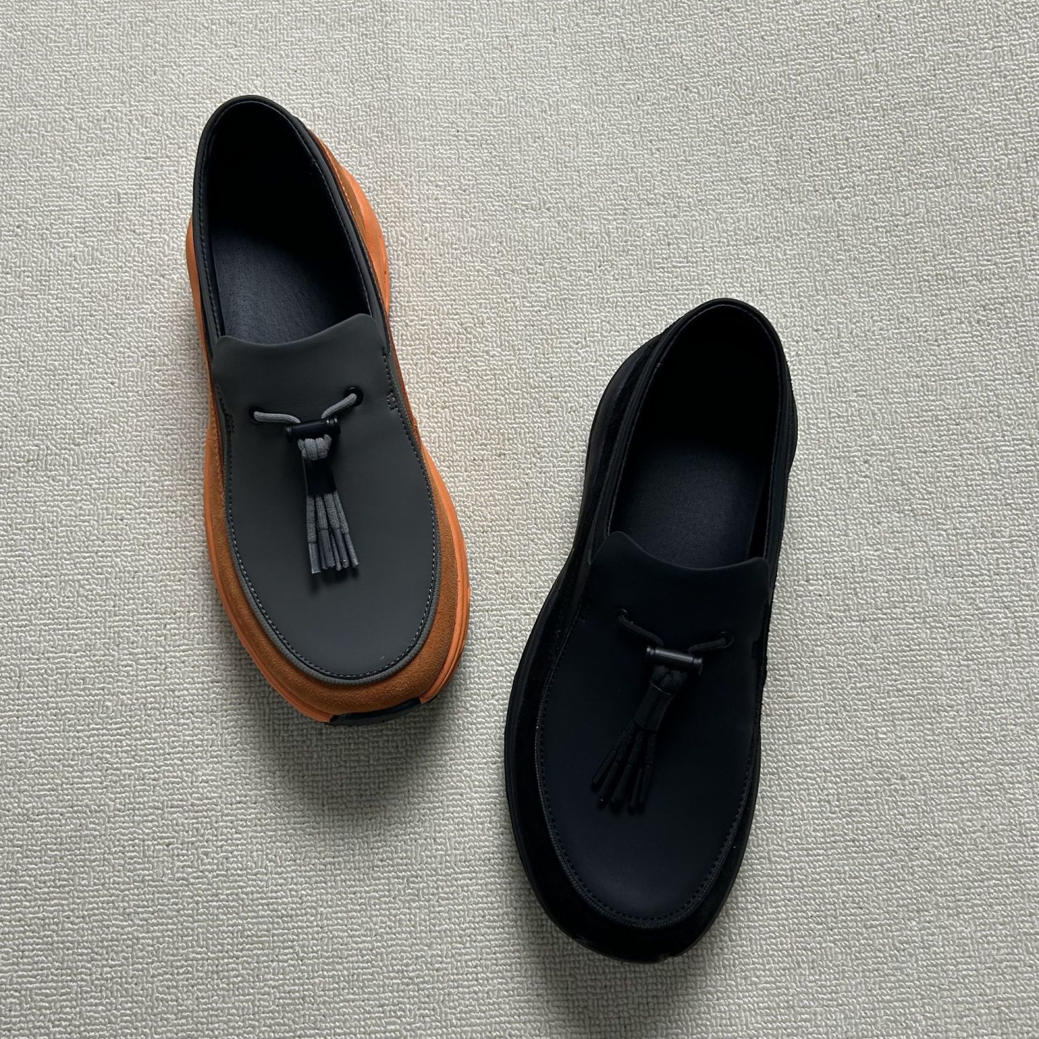 厚底乐福鞋潮款休闲鞋一脚蹬套脚户外皮鞋男运动增高徒步慢跑鞋