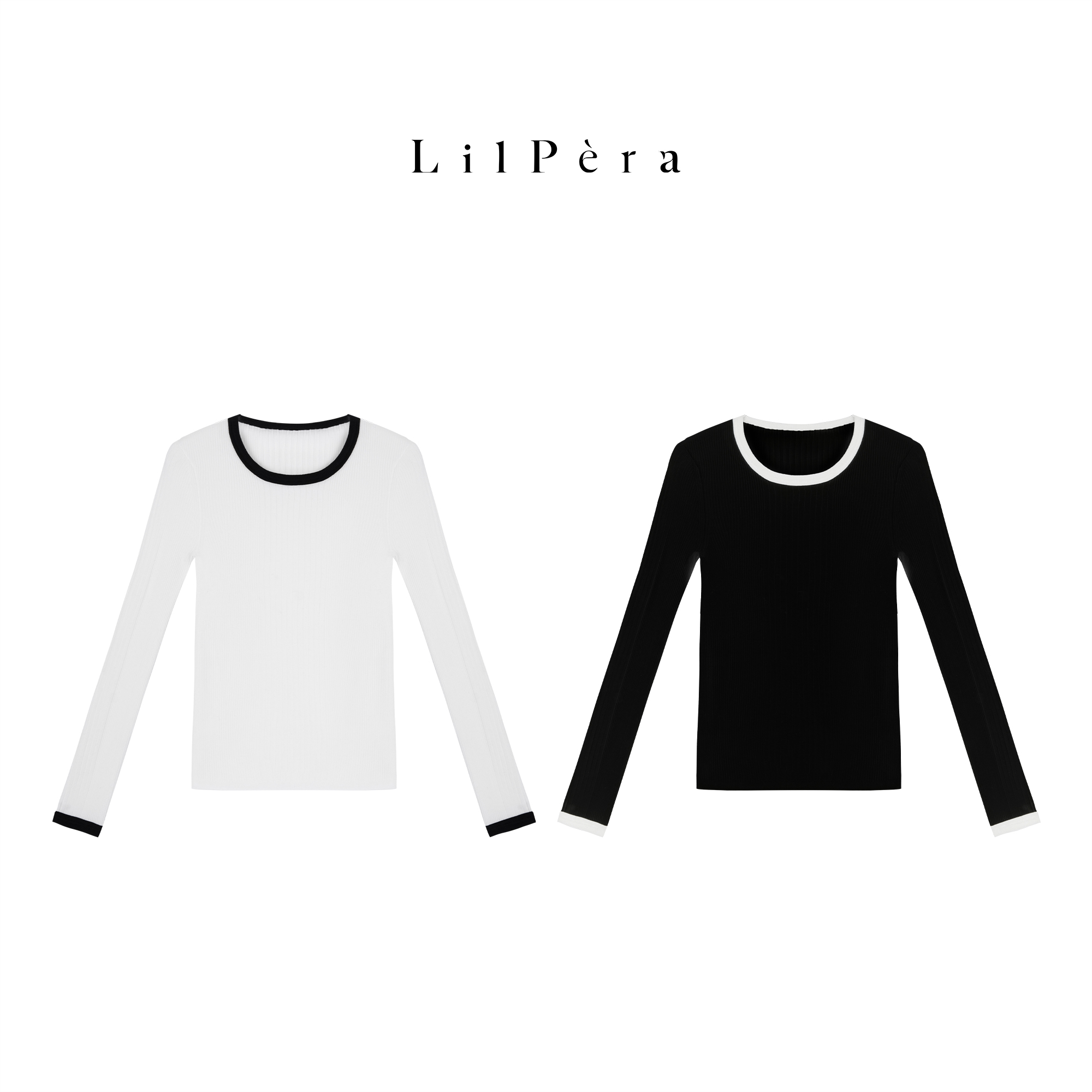 Lilpera胖梨定制 “条纹美学”冬季基础坑条针织上衣拼色打底衫B129
