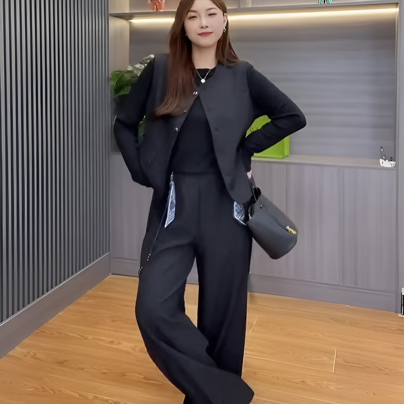 6709高级感胖mm大码时尚休闲遮肉宽松显瘦马甲打底衫三件套