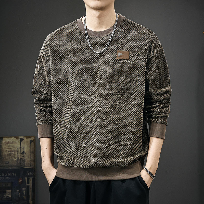 潮牌重磅圆领卫衣男高端秋季纹理感设计宽松外套秋冬加绒保暖上衣