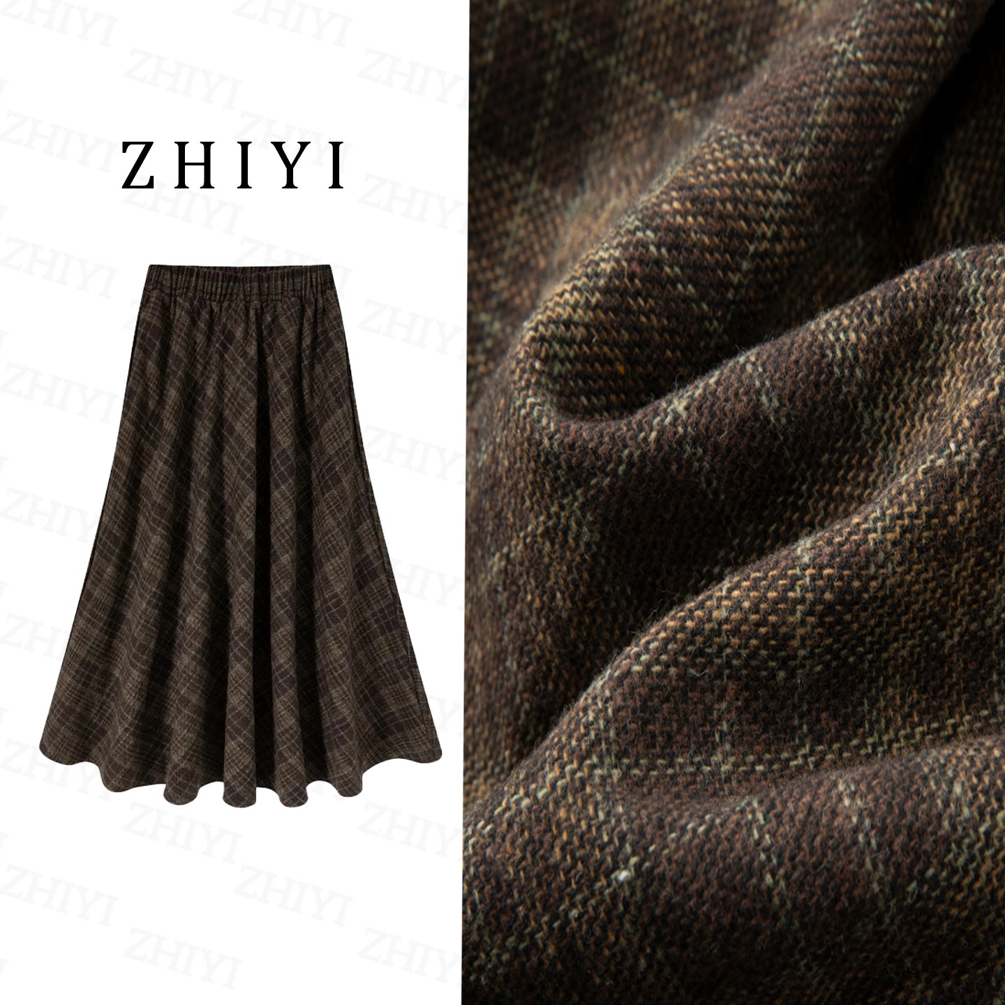 【二个裙长】法式优雅复古2025秋冬季新款厚款显瘦格子毛呢大摆长裙